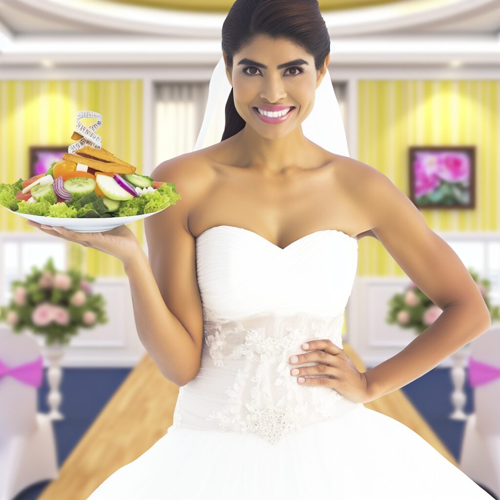 Bride holding healthy food for 3 week wedding diet plan