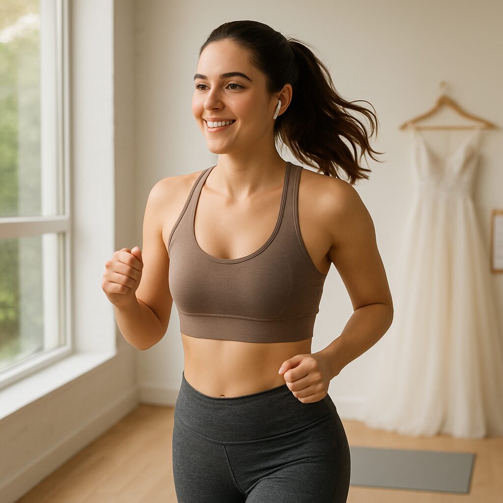 Bride-to-be exercising for 6 month wedding weight loss plan