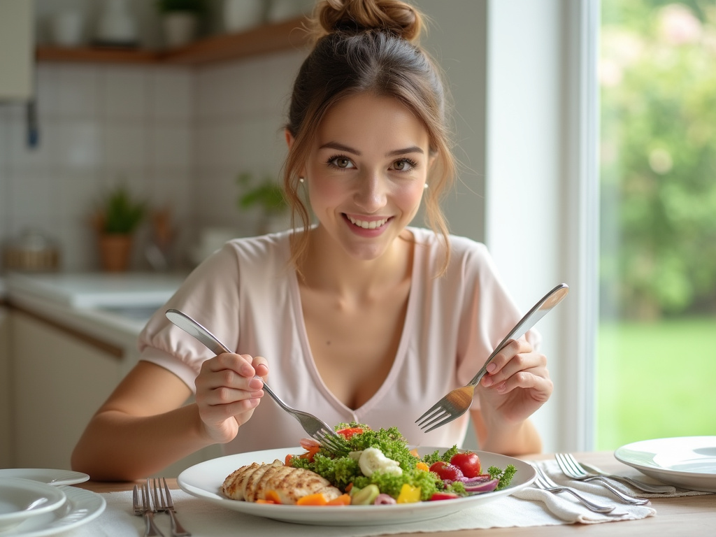 Bride-to-be on 9 month wedding diet eating healthy meal