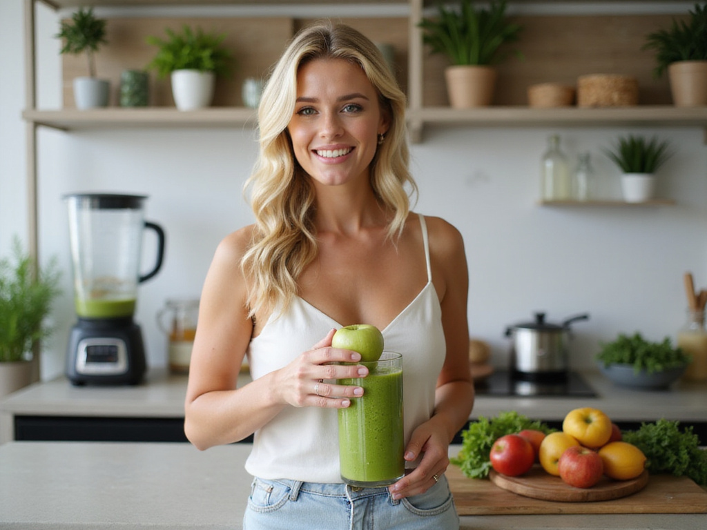 Healthy bride in kitchen showing best diet for brides before marriage