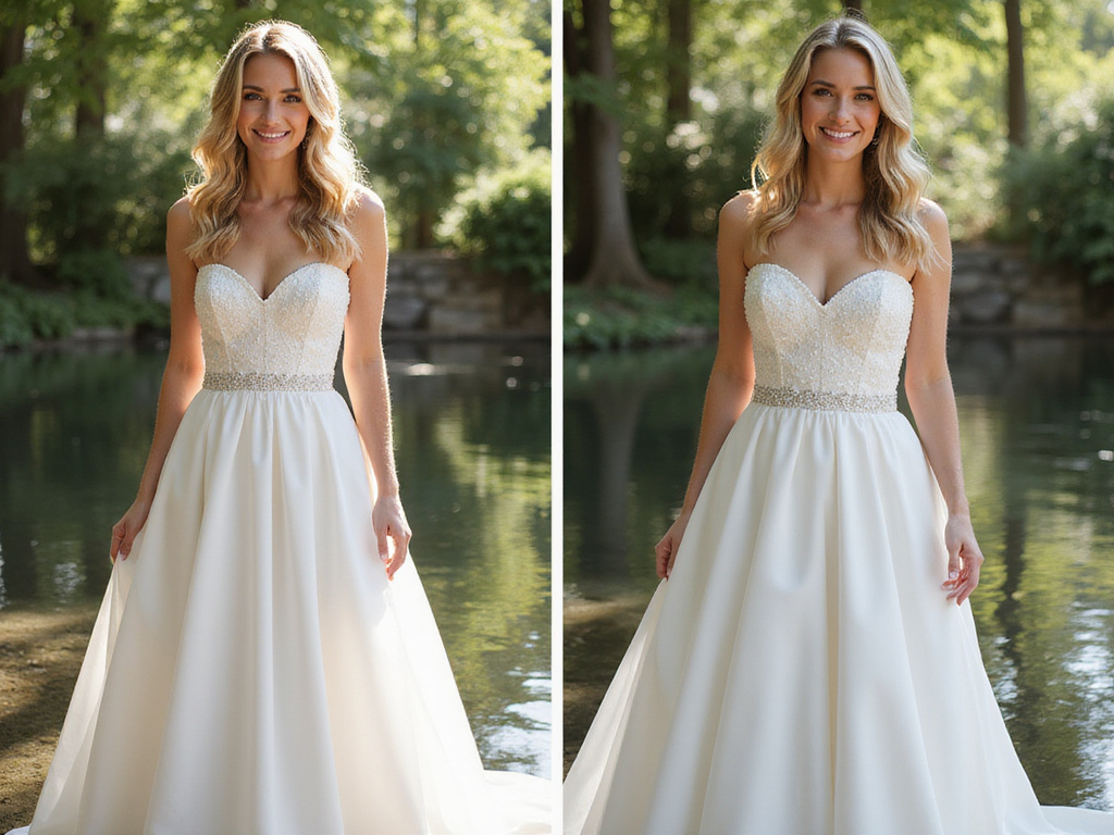 Bride weight loss transformation in garden setting
