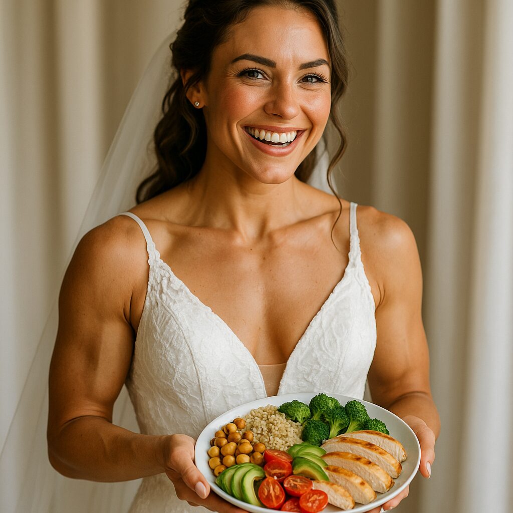 Bride on fast wedding diet holding balanced meal