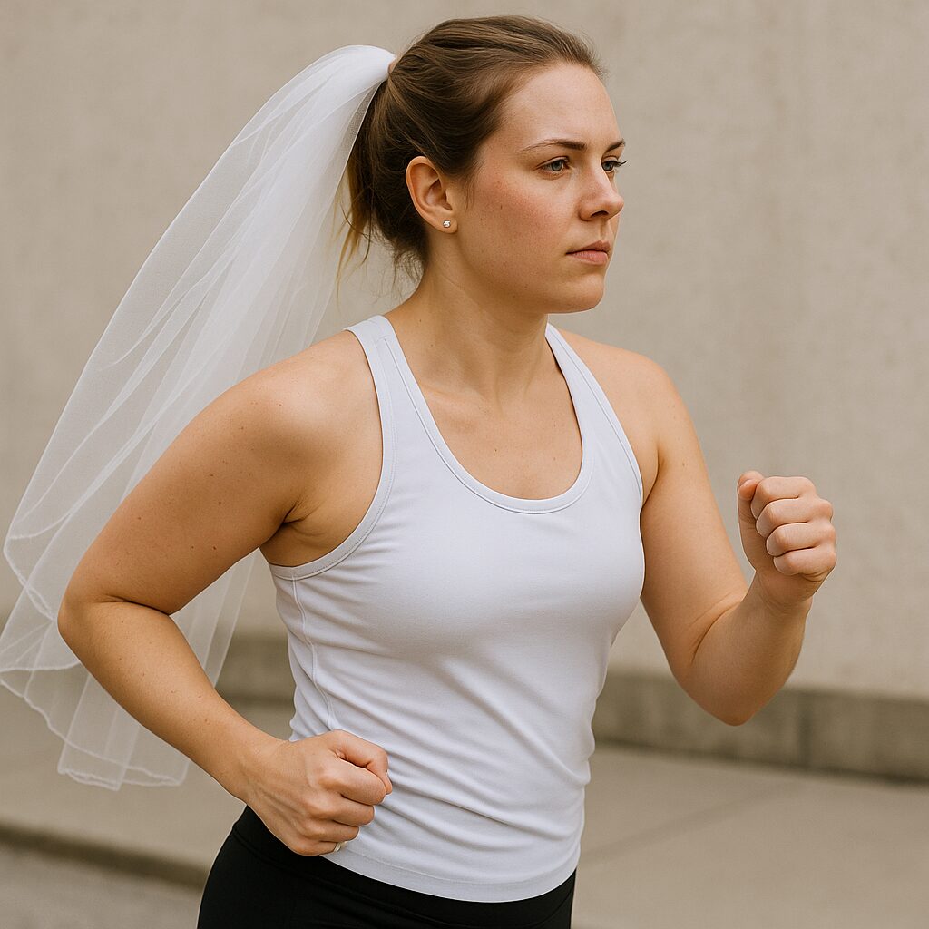 Bride doing fitness activity to lose inches fast for wedding