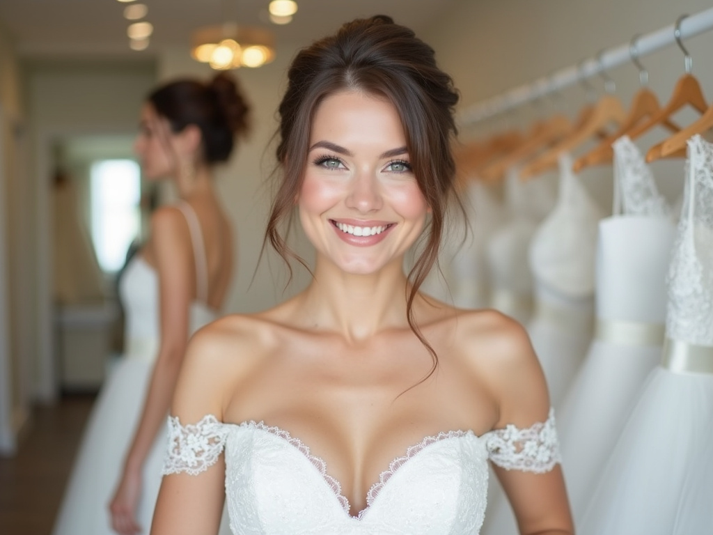Bride after successful one month diet plan in fitting session