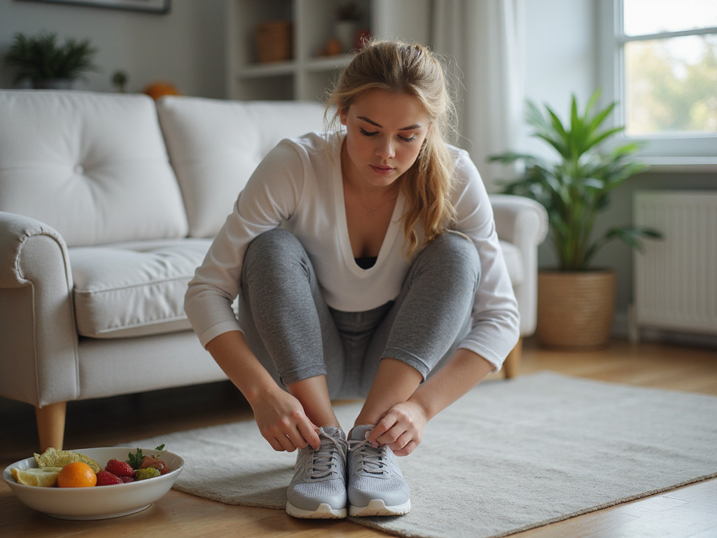 Bride to be in workout gear preparing for fitness routine at home