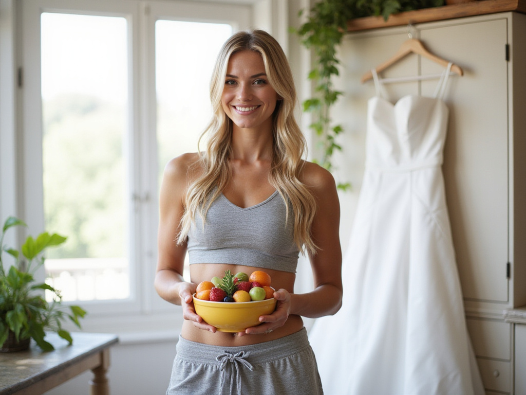 Bride preparing fruit salad for pre bridal diet plan