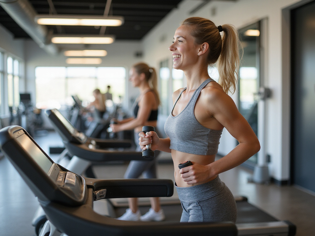 Bride-to-be doing exercise to lose weight for wedding in gym