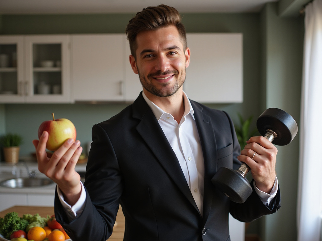 Fit groom embodying successful diet plan before marriage