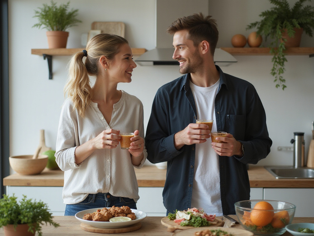 Caucasian couple maintaining fitness and health after marriage