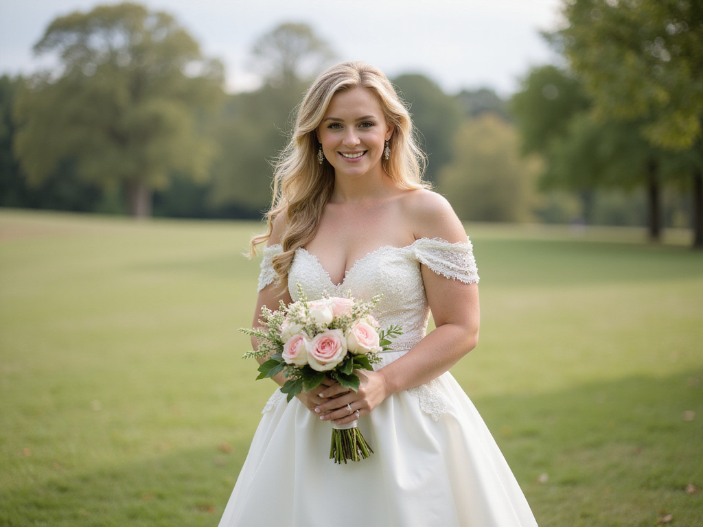Bride demonstrating weight loss transformation before wedding