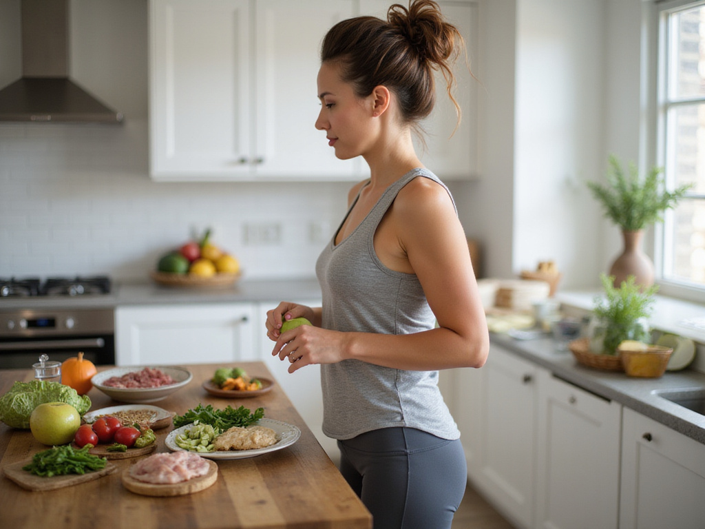 Woman preparing healthy food for diet one week before wedding