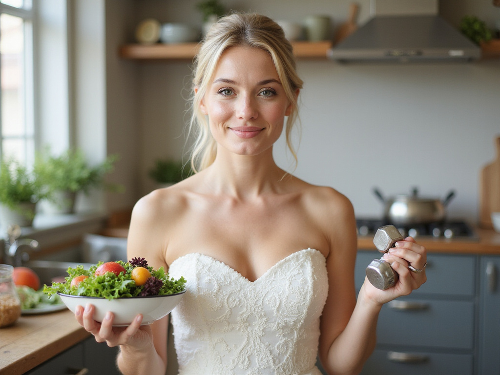 Bride exercising and dieting two weeks before wedding