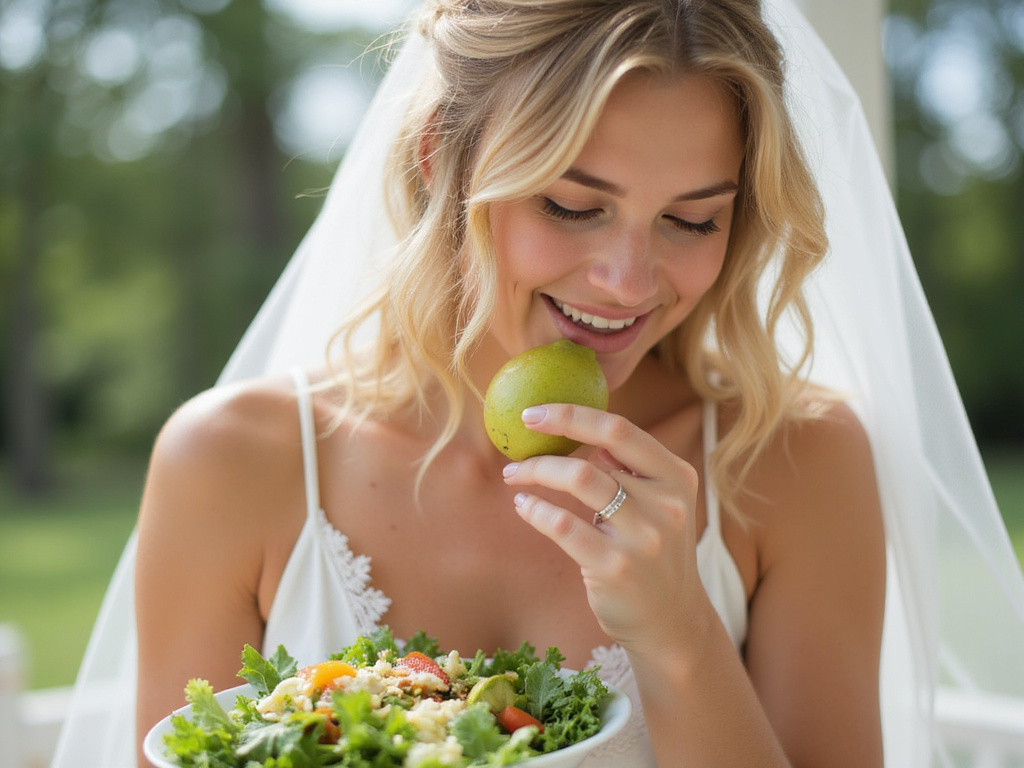 Blonde woman following pre bridal diet for glowing skin