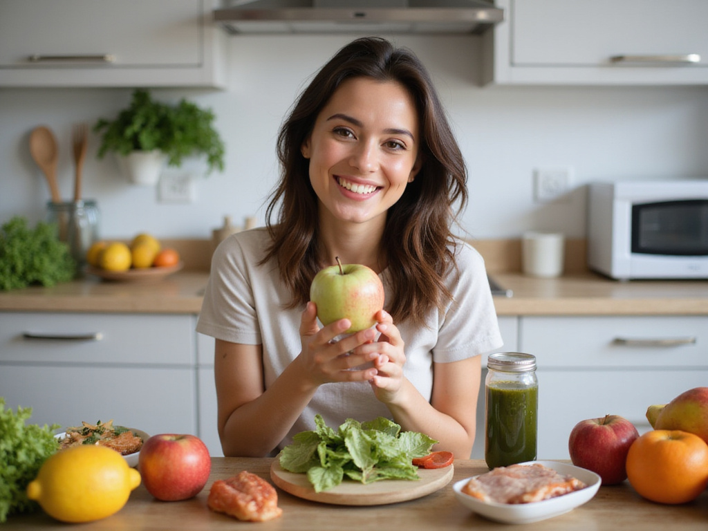 Bride planning diet before marriage with healthy foods