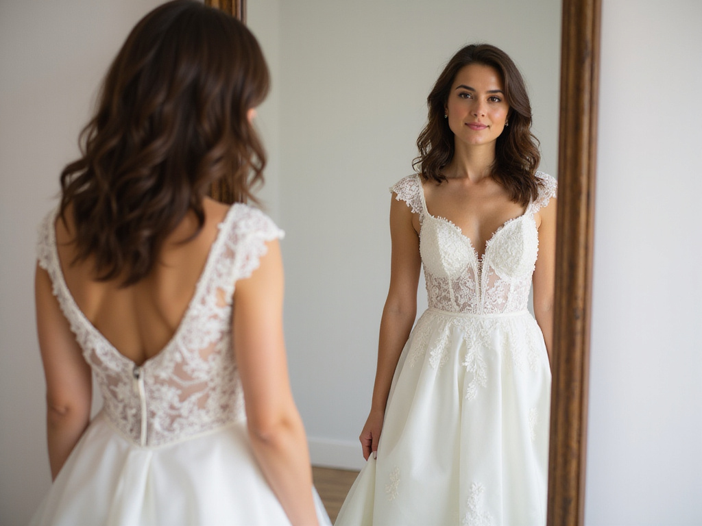 Confident woman achieving weight loss goal for wedding dress