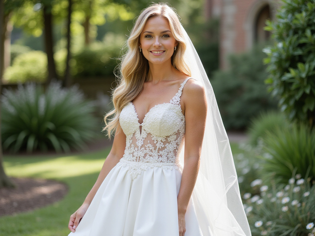 Radiant bride demonstrating weight loss tips for brides outdoors